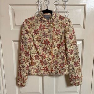 RARE VTG Y2K 90’s Eccoci Silk Blend Mulicolor Flower Military Style Blazer
